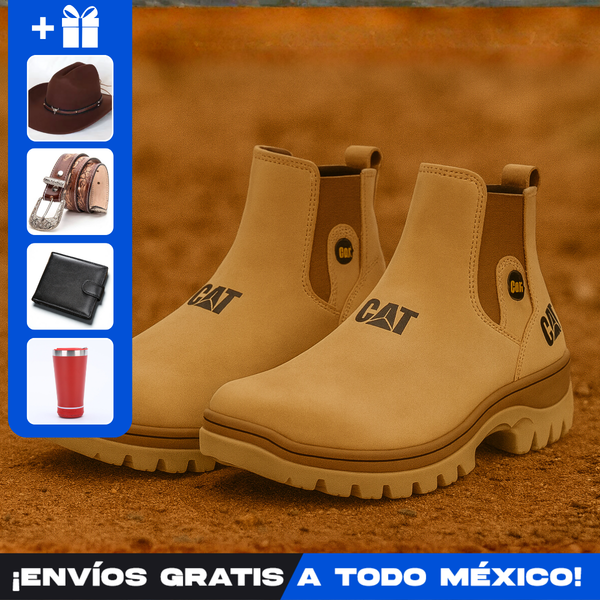 Kit Bota para Hombre Adventure de Piel Genuina con Plantilla Ortopédica +4 REGALOS: Sombrero, Cinturón, Cartera y Vaso Térmico