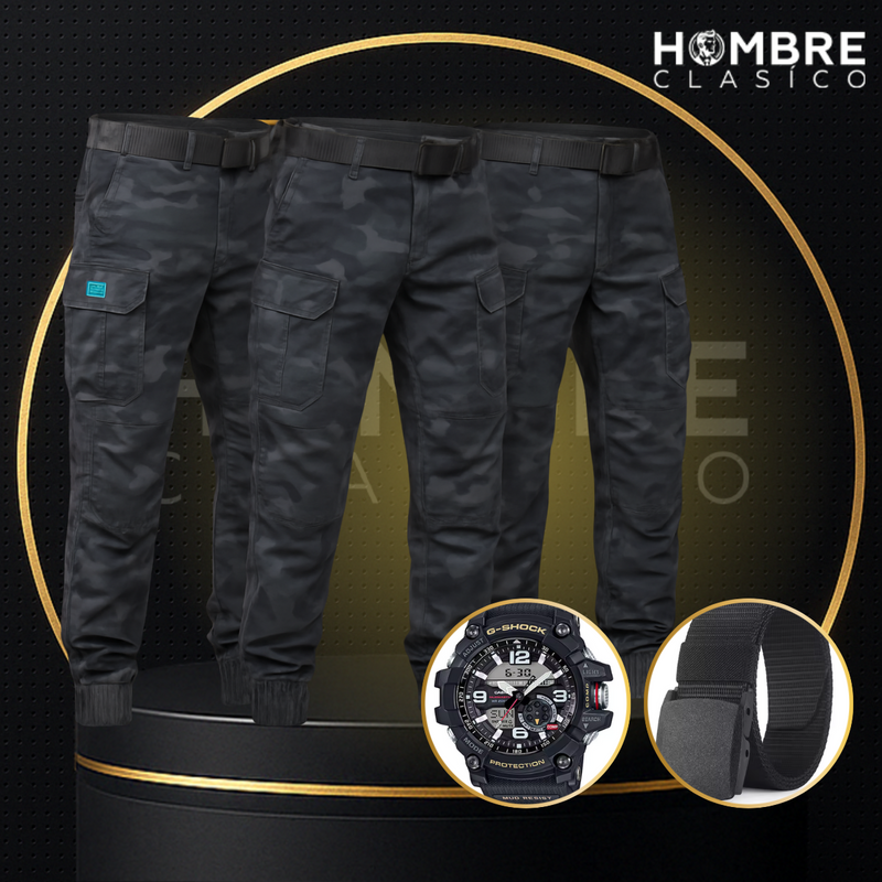 Kit de 3 Pantalones Tácticos Militares en Tela RipStop y Poliéster (¡Robustos y Duraderos!) +REGALOS: Reloj Táctico y Cinturón Táctico