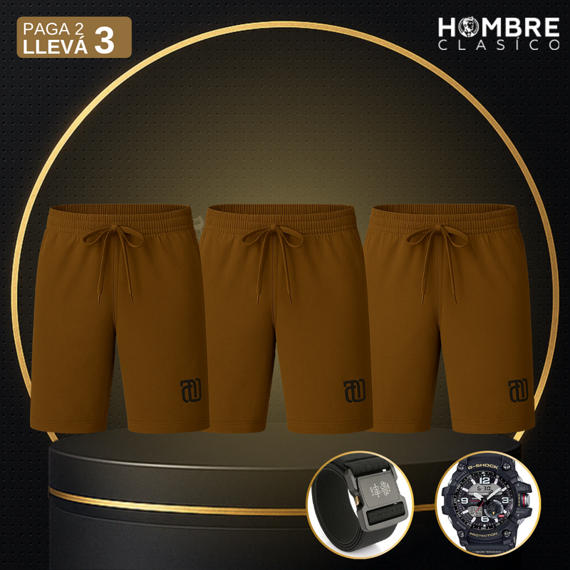 [Llevá 3 y Pagá 2] Shorts Masculinos en Seda Hielo y Poliéster (¡Estilo Implacable!) +2 REGALOS: Reloj y Cinturón