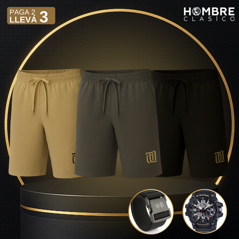 [Llevá 3 y Pagá 2] Shorts Masculinos en Seda Hielo y Poliéster (¡Estilo Implacable!) +2 REGALOS: Reloj y Cinturón