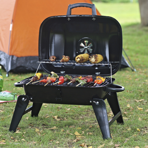 Parrilla Portátil de Hierro Fundido con Rejilla y Patas Plegables +REGALO: Kit Completo de Brochettes