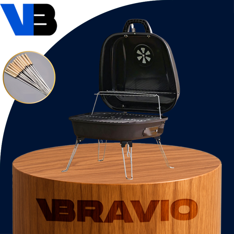 Parrilla Portátil de Hierro Fundido con Rejilla y Patas Plegables +REGALO: Kit Completo de Brochettes