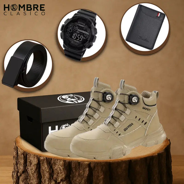 Kit Bota Warrior de Cuero Legítimo (¡Robusta y con estilo!) +REGALOS: Cinturón, Reloj y Billetera